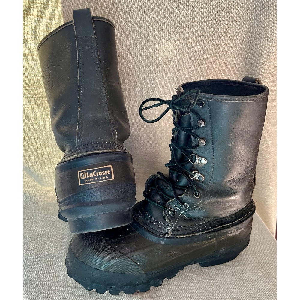 Sz 5 LaCrosse Iceman Mens Black Leather Rubber Winter Snow Pac Boots USA